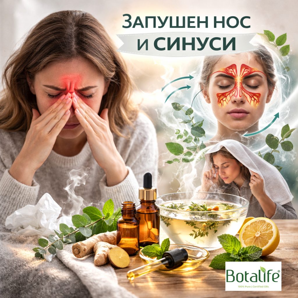 ТОП 7 етерични масла при запушен нос и синуси - евкалипт, ментa, риган, тамян и други лечебни масла за облекчение