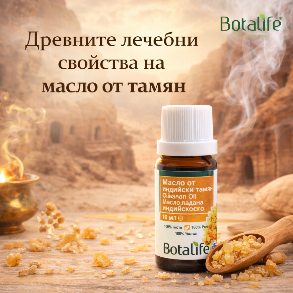 Древните лечебни свойства на маслото от тамян - бутилка етерично масло от индийски тамян с тамянени смоли и арома дифузер