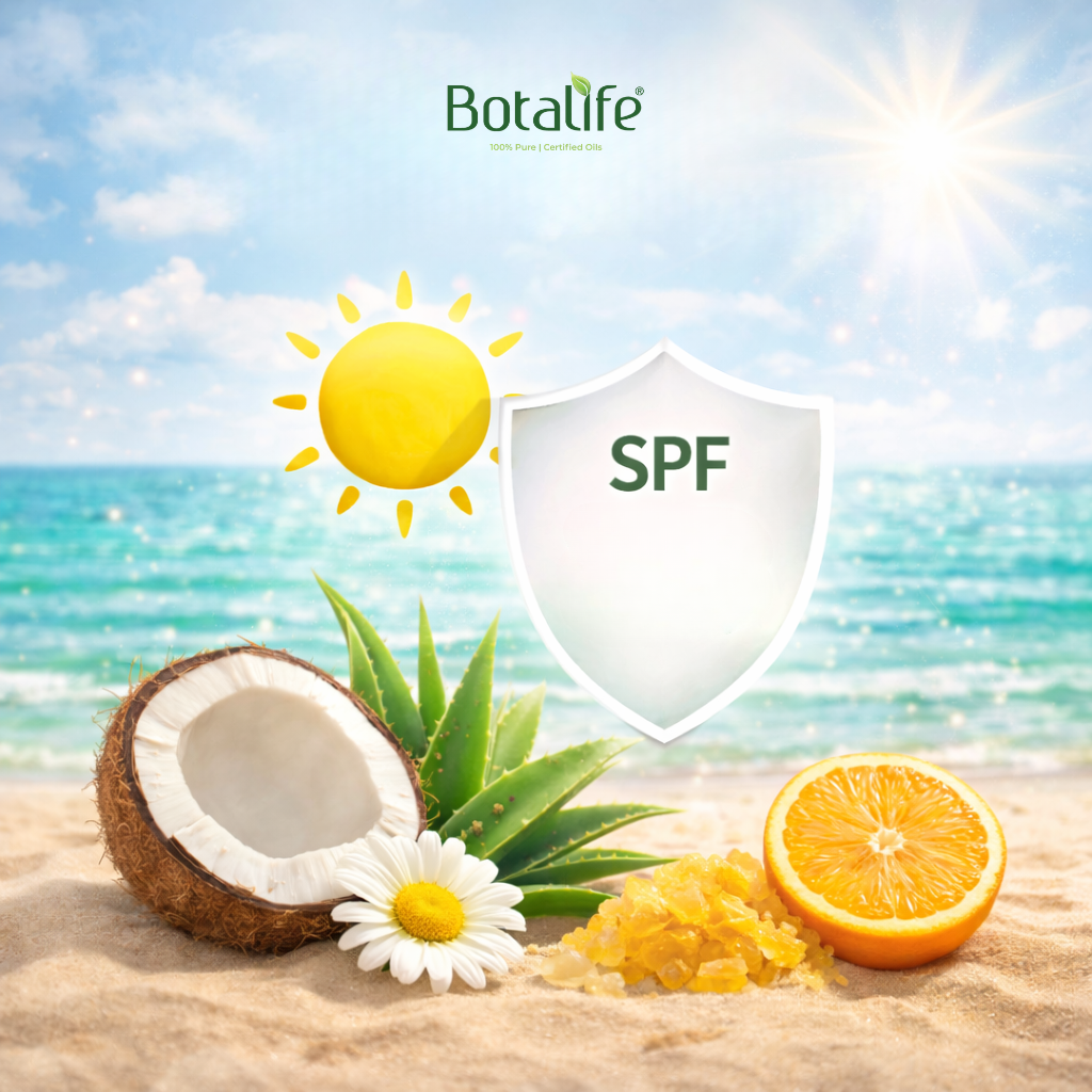 Как да си направим натурален слънцезащитен крем? изображение с кокос, алое, портокал и щит SPF за натурална козметика