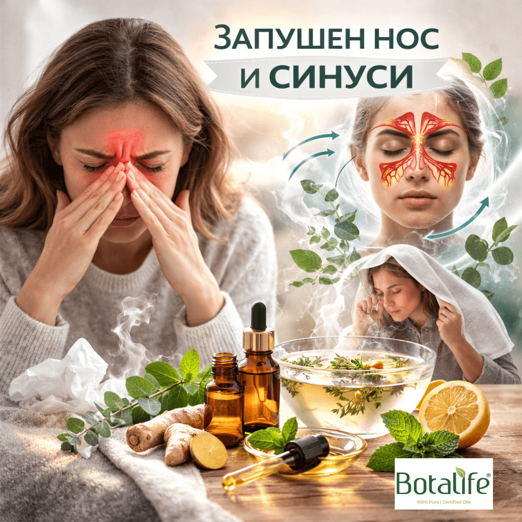 ТОП 7 етерични масла при запушен нос и синуси - евкалипт, ментa, риган, тамян и други лечебни масла за облекчение