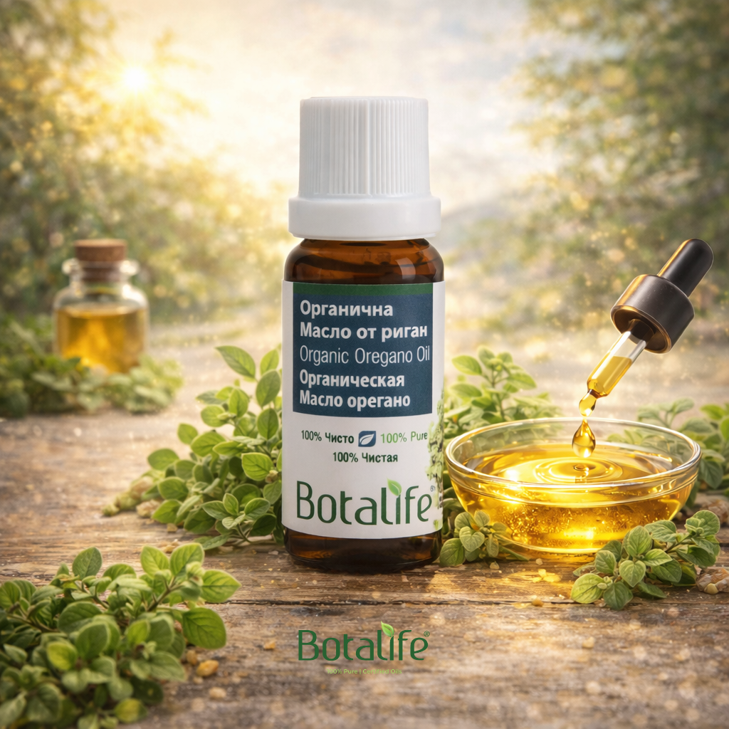 Масло от риган - 10 научни факта и практическа употреба | органично етерично масло от риган Botalife, капкомер и купичка с масло