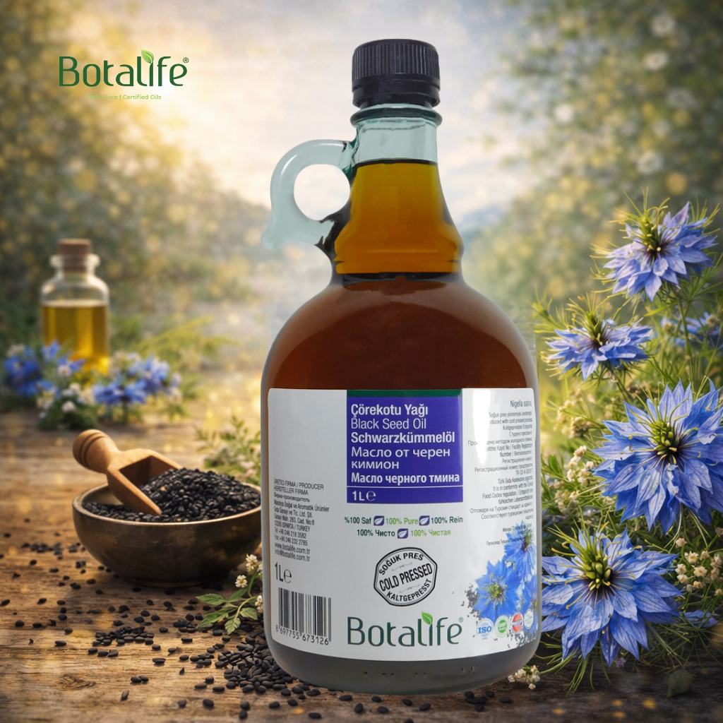 Как се приема масло от черен кимион? Дозировка и ползи | Botalife - шише масло от черен кимион Botalife с черен кимион и цветя