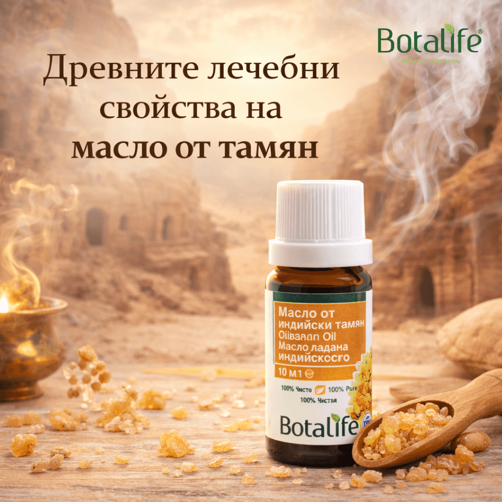 Древните лечебни свойства на маслото от тамян - бутилка етерично масло от индийски тамян с тамянени смоли и арома дифузер