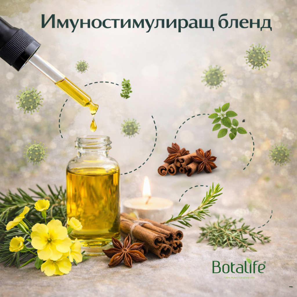 Имуностимулиращ бленд с етерични масла с масло от черен кимьон, карамфил, евкалипт и рициново масло за ароматерапия и дифузер