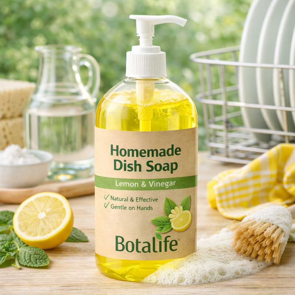 Домашен препарат за съдове с лимон и ябълков оцет, бутилка с помпа, натурален препарат за миене на съдове