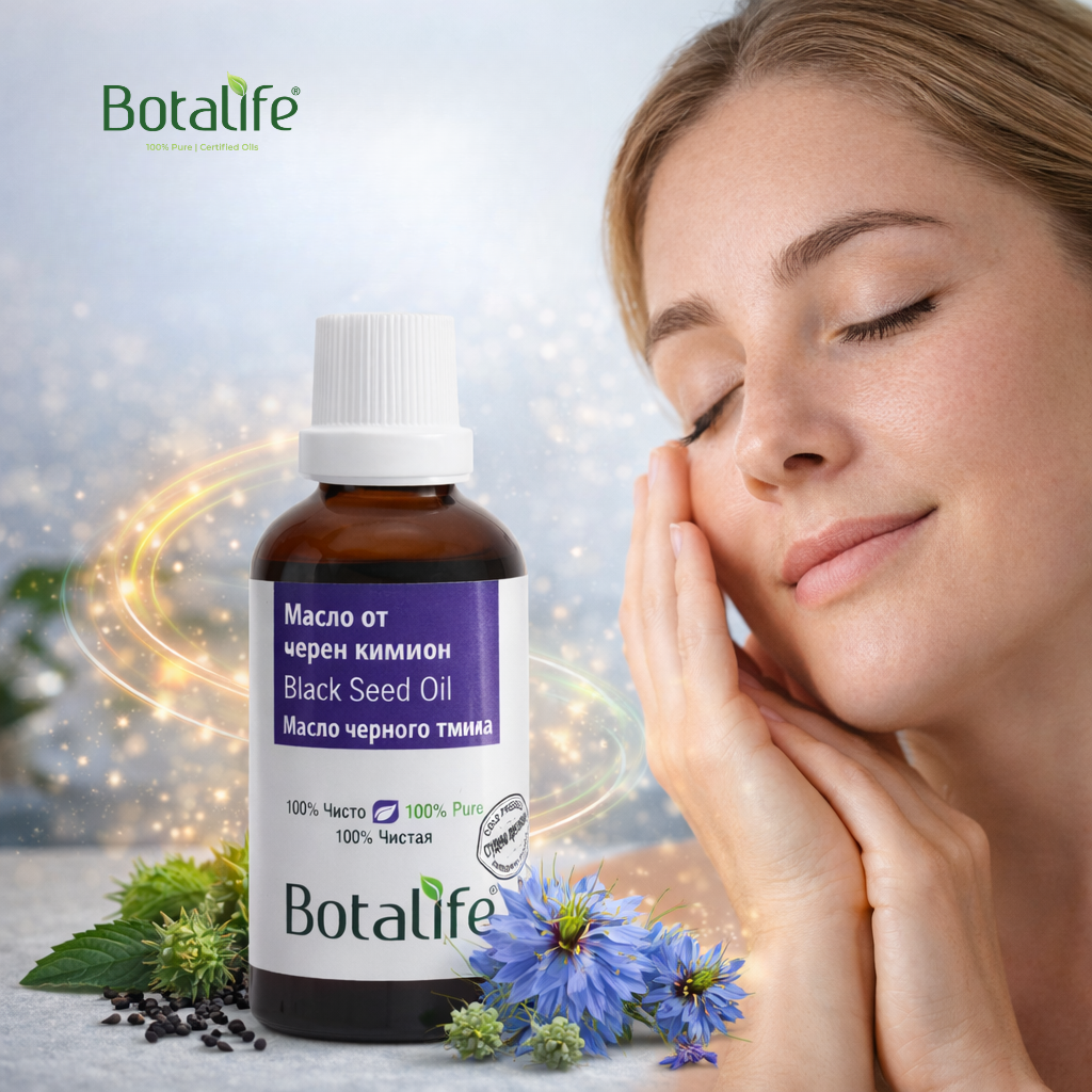 Масло от черен кимьон за кожата на лицето. ( Защо не? Или по-скоро защо – ДА ) - бутилка масло от черен кимион Botalife до сияещо лице