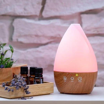 Арома дифузер Dark Wood Vase със светлини на дървена основа с розова светлина и етерични масла