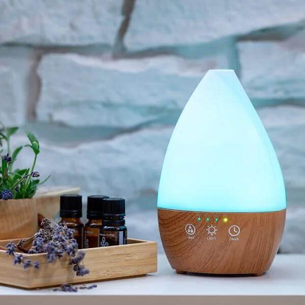 Арома дифузер Dark Wood Vase със светлини дървен дизайн с мека LED светлина и етерични масла за ароматерапия
