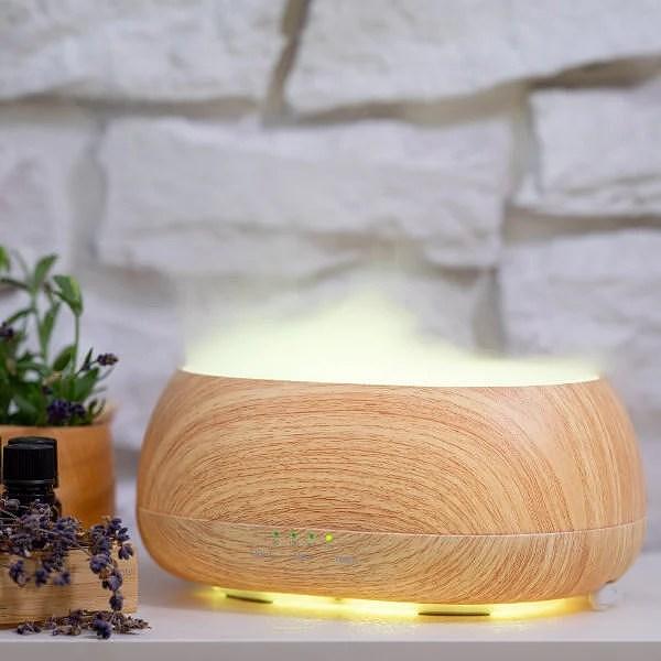 Арома дифузер с дистанционно управление от дървесен вид, излъчващ мъгла за ароматерапия с етерични масла, подходящ за масло от черен кимион и други