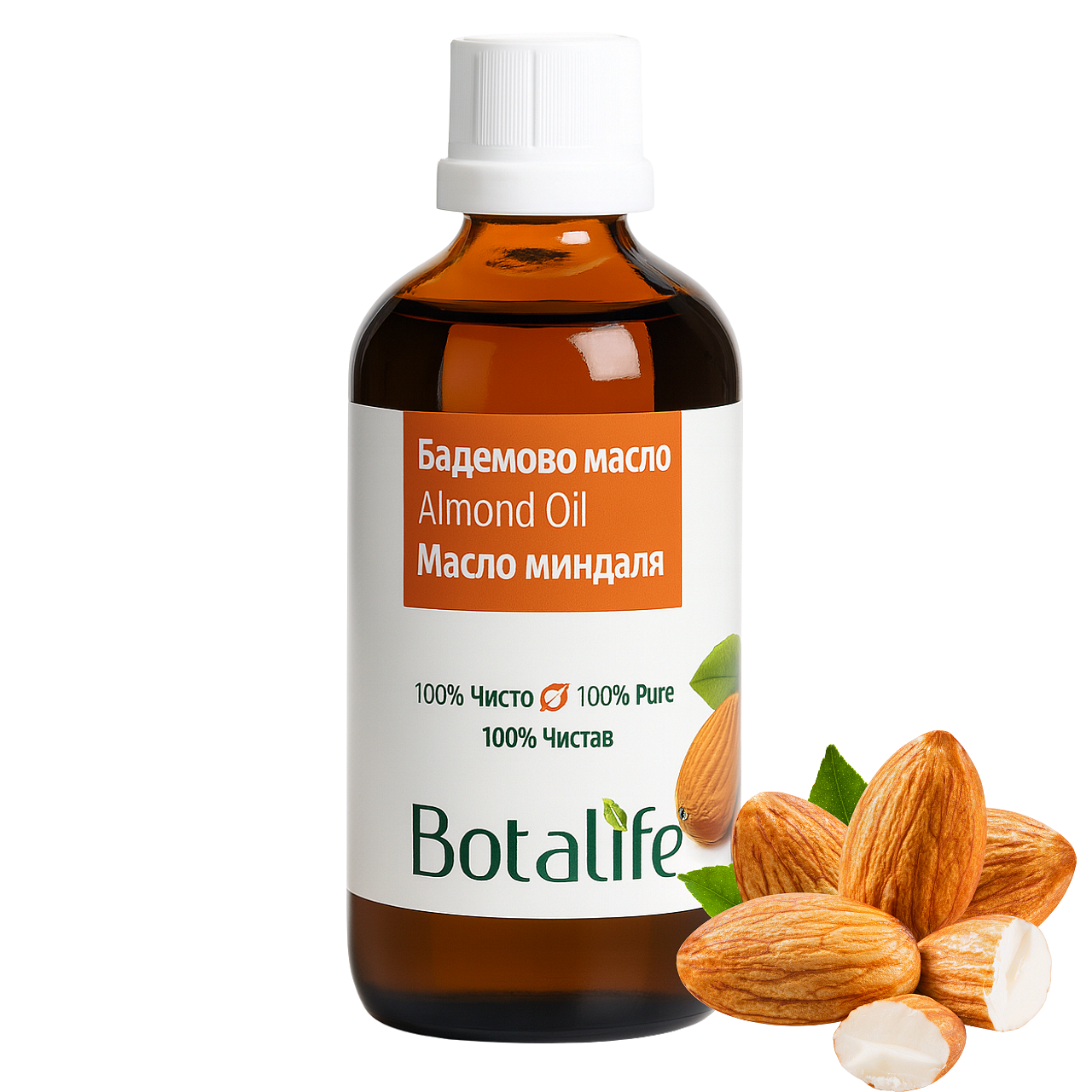 Бадемово масло, 100 мл - натурално масло за кожа и коса, Botalife, подходящо с етерични масла и арганово, кокосово, рициново масло