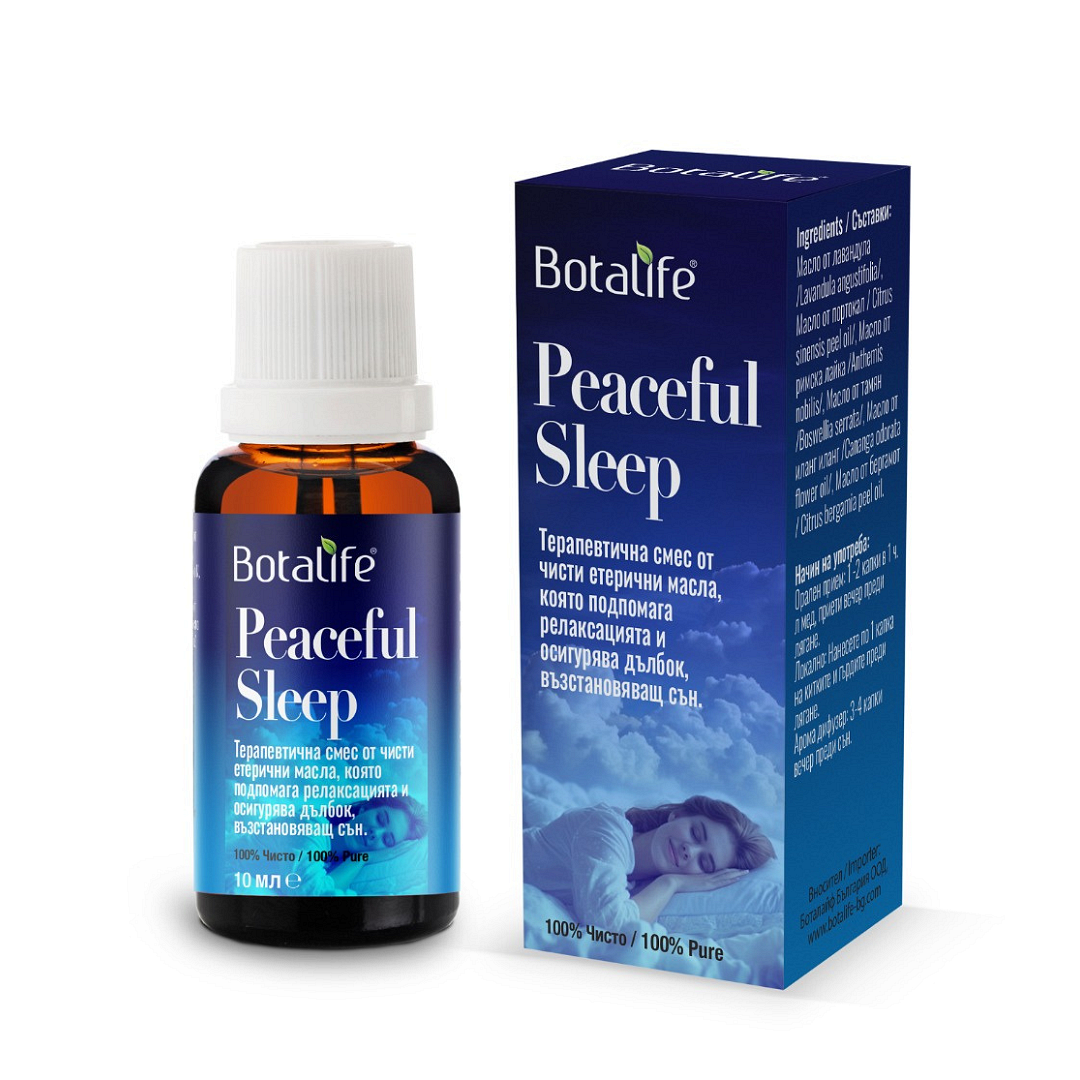 Бленд PEACEFUL SLEEP терапевтичен ароматен бленд със етерични масла за спокоен сън, дифузер, масло от черен кимион, вечерна иглика, лавандула