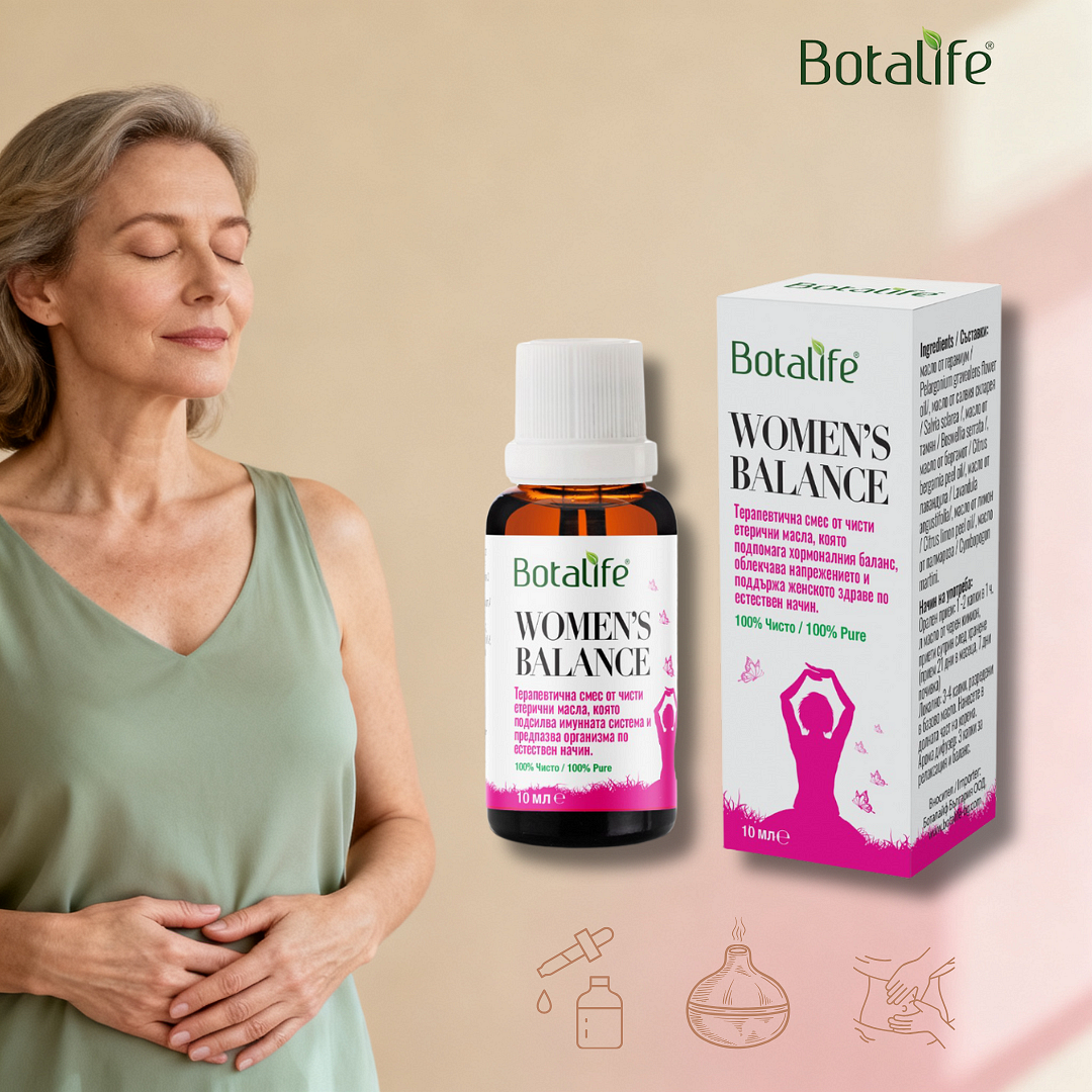 Бленд WOMEN’S BALANCE - етеричен бленд за хормонален баланс и релакс, масло от черен кимион, вечерна иглика, рициново масло, арома дифузер