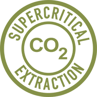 Емблема Supercritical CO2 extraction — екстракция с CO2, подходяща за масло от черен кимьон, етерични масла и натурална козметика