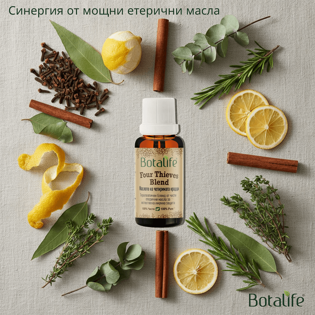 FOUR THIEVES BLEND - Маслото на четиримата крадци с етерични масла от риган, карамфил, розмарин, евкалипт и лимон за имунна подкрепа, цена
